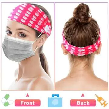 Jexine 20 Pcs Women Nurse Headbands with Button Wide Headbands for Mask Non Slip Elastic Ear Protection Christmas Gift for Nurses Doctors Sweatband Medical Nursing Hairband Workout Yoga Turban