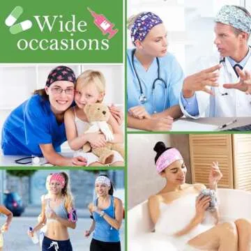 Jexine 20 Pcs Women Nurse Headbands with Button Wide Headbands for Mask Non Slip Elastic Ear Protection Christmas Gift for Nurses Doctors Sweatband Medical Nursing Hairband Workout Yoga Turban