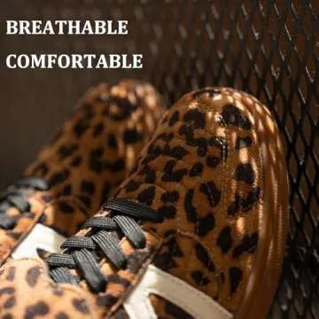 Rosella Carlie Women's Walking Sneakers Tennis Flat Low-Top Lace-Up Val Comfortable Casual Athletic Non-Slip Running Fashion Sneakers Shoes Leopard 8.5