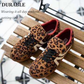 Rosella Carlie Women's Walking Sneakers Tennis Flat Low-Top Lace-Up Val Comfortable Casual Athletic Non-Slip Running Fashion Sneakers Shoes Leopard 8.5