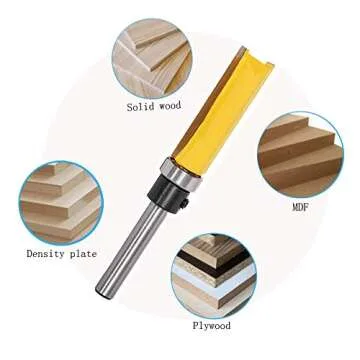 SaferCCTV 1/4 Shank Flush Trim Router Bit, 1/2-Inch W X 1-1/2-Inch H,1/4 inch Shank Woodworking Top Bearing Flush Trim Bit (Yellow)