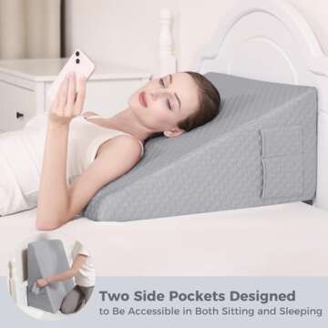 Wedge Pillow for Sleeping 12" Bed Wedge Pillow for After Surgery Triangle Pillow Wedge for Acid Reflux Snoring Heartburn GERD Back Support Leg Elevation, Memory Foam Top, Removable Washable Cover Gray