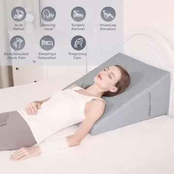 Wedge Pillow for Sleeping 12" Bed Wedge Pillow for After Surgery Triangle Pillow Wedge for Acid Reflux Snoring Heartburn GERD Back Support Leg Elevation, Memory Foam Top, Removable Washable Cover Gray