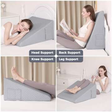 Wedge Pillow for Sleeping 12" Bed Wedge Pillow for After Surgery Triangle Pillow Wedge for Acid Reflux Snoring Heartburn GERD Back Support Leg Elevation, Memory Foam Top, Removable Washable Cover Gray