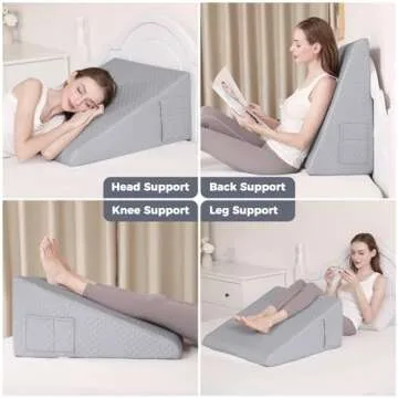 Wedge Pillow for Sleeping 12" Bed Wedge Pillow for After Surgery Triangle Pillow Wedge for Acid Reflux Snoring Heartburn GERD Back Support Leg Elevation, Memory Foam Top, Removable Washable Cover Gray