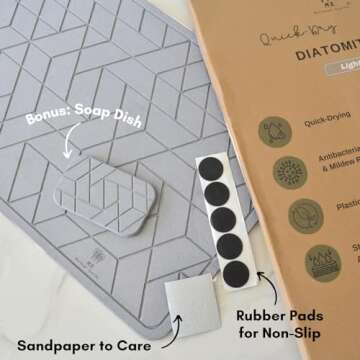 ME MOTHER EARTH Quick Dry Diatomaceous Earth Floor Stone Bath and Kitchen Dish Drying Mat, Bathroom Non-Slip Shower Mat, Super Absorbent Pad, Eco Friendly, Easy to Clean, Sustainable, Light Grey