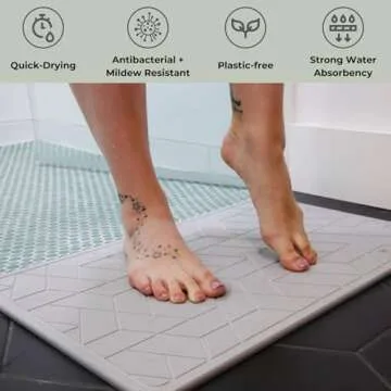 ME MOTHER EARTH Quick Dry Diatomaceous Earth Floor Stone Bath and Kitchen Dish Drying Mat, Bathroom Non-Slip Shower Mat, Super Absorbent Pad, Eco Friendly, Easy to Clean, Sustainable, Light Grey