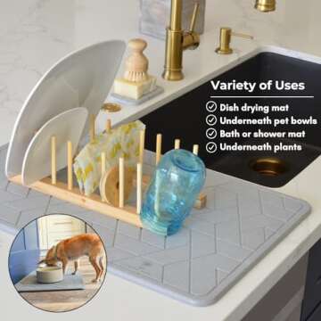 ME MOTHER EARTH Quick Dry Diatomaceous Earth Floor Stone Bath and Kitchen Dish Drying Mat, Bathroom Non-Slip Shower Mat, Super Absorbent Pad, Eco Friendly, Easy to Clean, Sustainable, Light Grey