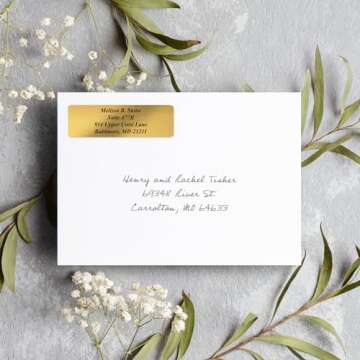 Gold Foil Personalized Return Address Labels Without Dispenser - Roll of 250 Custom Stickers