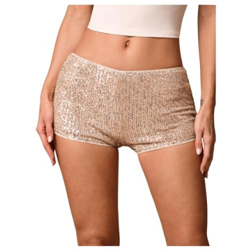 SHENHE Women's Sparkly Sequin Shorts Sexy Low Rise Y2k Party Rave Hot Pants Booty Shorts Champagne S...