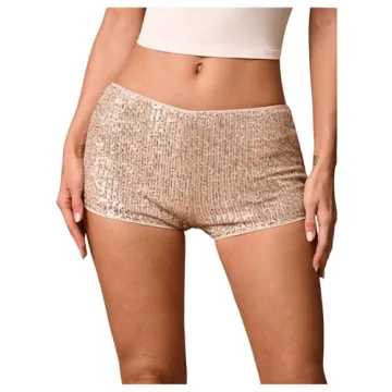 SHENHE Women's Sparkly Sequin Shorts Sexy Low Rise Y2k Party Rave Hot Pants Booty Shorts Champagne S...