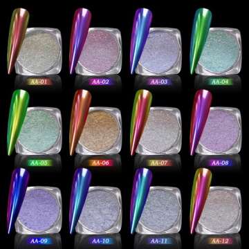 CHARMING MAY Holographic Chrome Nail Powder Sparkle Diamond Reflective Glitter Dust Metallic Nail Po...