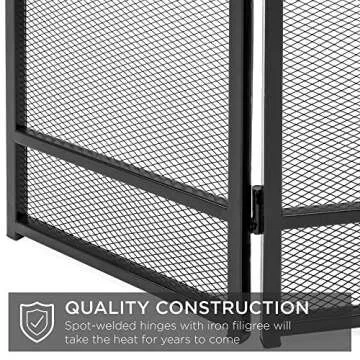 Best Choice Products 47.5x27.25in 3-Panel Simple Steel Mesh Fireplace Screen, Fire Spark Guard Grate for Living Room Home Decor w/Rustic Worn Finish - Black