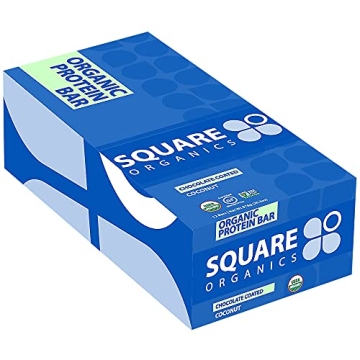 Square Organics Vegan Protein Bars - Chocolate Coated Coconut - 11g Protein - Organic Protein Bars a...
