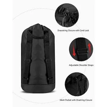 Dalykate Backpack Laundry Bag with Shoulder Straps and Mesh Pocket Durable Nylon Clothes Hamper Bag with Drawstring Closure for College, Travel, Laundromat, Apartment