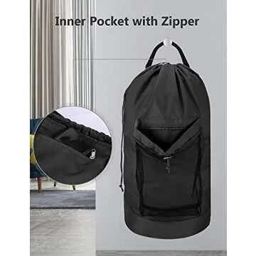 Dalykate Backpack Laundry Bag with Shoulder Straps and Mesh Pocket Durable Nylon Clothes Hamper Bag with Drawstring Closure for College, Travel, Laundromat, Apartment