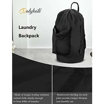 Dalykate Backpack Laundry Bag with Shoulder Straps and Mesh Pocket Durable Nylon Clothes Hamper Bag with Drawstring Closure for College, Travel, Laundromat, Apartment