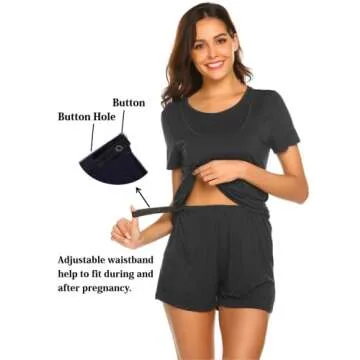 Ekouaer Women's Maternity Nursing Pajama Set Breastfeeding Sleepwear Set Double Layer Short Sleeve Top & Pants Pregnancy PJS Black M