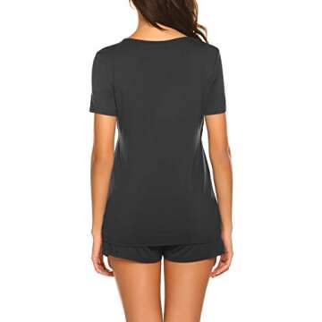 Ekouaer Women's Maternity Nursing Pajama Set Breastfeeding Sleepwear Set Double Layer Short Sleeve Top & Pants Pregnancy PJS Black M