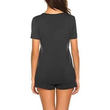 Ekouaer Women's Maternity Nursing Pajama Set Breastfeeding Sleepwear Set Double Layer Short Sleeve Top & Pants Pregnancy PJS Black M