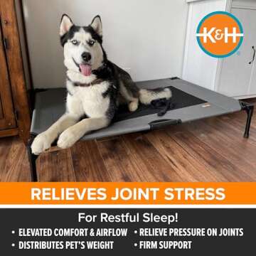 K&H Pet Products Outdoor Elevated Dog Cot, Breathable Cooling Elevated Cot Hammock Pet Bed for XL Dogs, Washable Mesh Cover, Raised Metal Frame, Collapsible, Portable - Extra-Large 50 X 32in Gray