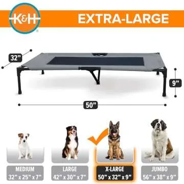 K&H Pet Products Outdoor Elevated Dog Cot, Breathable Cooling Elevated Cot Hammock Pet Bed for XL Dogs, Washable Mesh Cover, Raised Metal Frame, Collapsible, Portable - Extra-Large 50 X 32in Gray