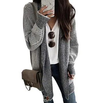 Sidefeel Womens Cardigan Plaid Open Front Chunky Knit Oversized Long Cardigan Sweaters Winter Coats ...