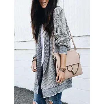 Sidefeel Womens Cardigan Plaid Open Front Chunky Knit Oversized Long Cardigan Sweaters Winter Coats Gray Large