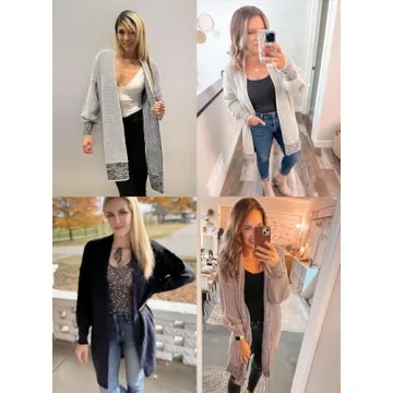 Sidefeel Womens Cardigan Plaid Open Front Chunky Knit Oversized Long Cardigan Sweaters Winter Coats Gray Large