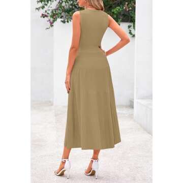 PRETTYGARDEN Women's Summer Midi Dresses 2025 Sleeveless Crewneck Knit A Line Pleated Swing Wedding ...