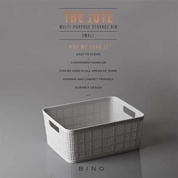 BINO | Woven Plastic Basket | Small (Light Grey), 5-Pack | THE JUTE COLLECTION | Home Organization, ...