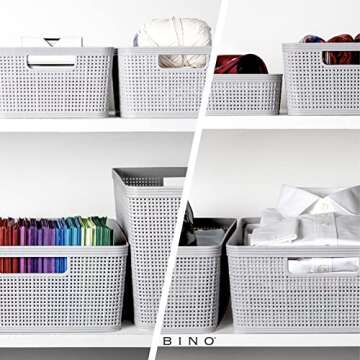 BINO | Woven Plastic Basket | Small (Light Grey), 5-Pack | THE JUTE COLLECTION | Home Organization, Space - Saving Storage, Stylish Design | Jute Basket | Plastic Storage Basket