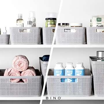 BINO | Woven Plastic Basket | Small (Light Grey), 5-Pack | THE JUTE COLLECTION | Home Organization, Space - Saving Storage, Stylish Design | Jute Basket | Plastic Storage Basket