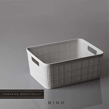 BINO | Woven Plastic Basket | Small (Light Grey), 5-Pack | THE JUTE COLLECTION | Home Organization, Space - Saving Storage, Stylish Design | Jute Basket | Plastic Storage Basket