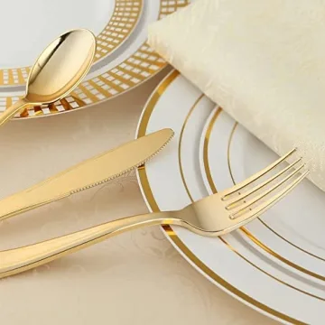 WDF Elegant Gold Plastic Silverware Set for Events