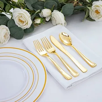 WDF Elegant Gold Plastic Silverware Set for Events
