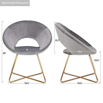 DUHOME Modern Accent Velvet Chairs Dining Chairs Single Sofa Comfy Upholstered Arm Chair Living Room Furniture Mid-Century Leisure Lounge Chairs with Golden Metal Frame Legs 1 PCS Grey