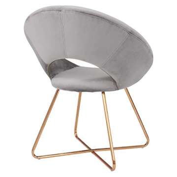DUHOME Modern Accent Velvet Chairs Dining Chairs Single Sofa Comfy Upholstered Arm Chair Living Room Furniture Mid-Century Leisure Lounge Chairs with Golden Metal Frame Legs 1 PCS Grey
