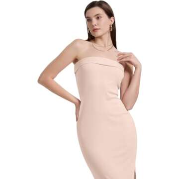 WIHOLL Womens Summer Dresses Casual Strapless Fashion Tube Maxi Bodycon Graduation Dress Party Club Apricot XS