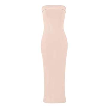 WIHOLL Womens Summer Dresses Casual Strapless Fashion Tube Maxi Bodycon Graduation Dress Party Club Apricot XS
