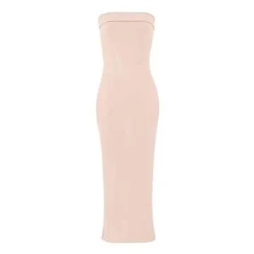 WIHOLL Womens Summer Dresses Casual Strapless Fashion Tube Maxi Bodycon Graduation Dress Party Club Apricot XS