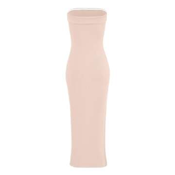 WIHOLL Womens Summer Dresses Casual Strapless Fashion Tube Maxi Bodycon Graduation Dress Party Club Apricot XS