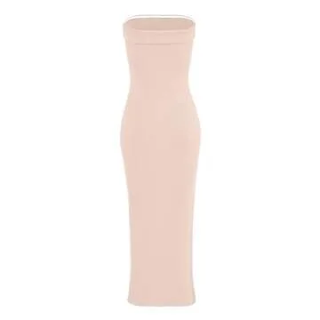 WIHOLL Womens Summer Dresses Casual Strapless Fashion Tube Maxi Bodycon Graduation Dress Party Club Apricot XS