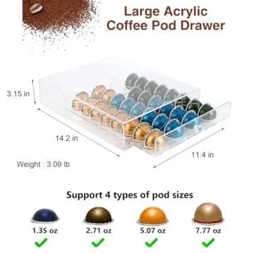 XronSlute for Nespresso Pods Holder,Vertuo Pod Holder,Acrylic 32 Large Pod Organizer,Clear Coffee Po...