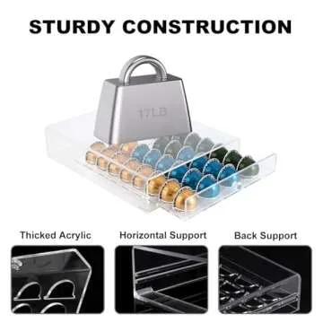 XronSlute for Nespresso Pods Holder,Vertuo Pod Holder,Acrylic 32 Large Pod Organizer,Clear Coffee Pod Capsule Drawer