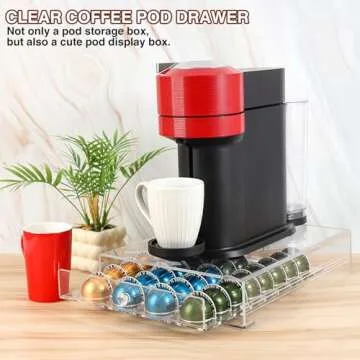 XronSlute for Nespresso Pods Holder,Vertuo Pod Holder,Acrylic 32 Large Pod Organizer,Clear Coffee Pod Capsule Drawer
