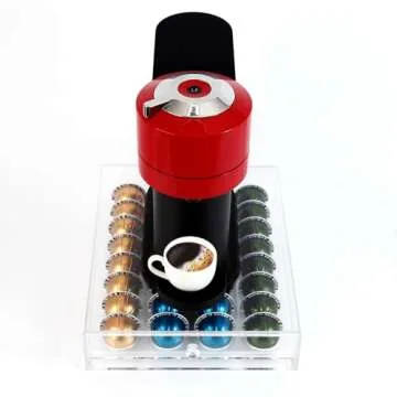 XronSlute for Nespresso Pods Holder,Vertuo Pod Holder,Acrylic 32 Large Pod Organizer,Clear Coffee Pod Capsule Drawer