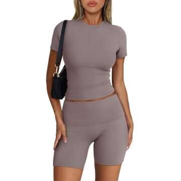 Trendy Queen Womens 2 Piece Workout Sets Short Matching Lounge Sets Summer Clothes Going Out Gym Outfits CoffeeGrey S