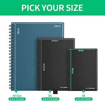 GUYUCOM Smart Reusable Notebook, Erasable Wirebound Smart Notebook with Pen Sketch Pads APP Storage (A5)