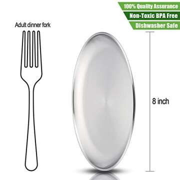 HaWare 6-Piece 18/8 Stainless Steel Plates, Metal 304 Dinner Dishes for Kids Toddlers Children, 8 In...